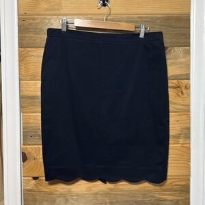 J. Crew Ladies Scalloped‎ Trimmed Lined Navy Skirt Size 14